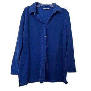 Denim & Co Women's Jacket Blanket Fleece Button Front Bright Blue Size1X